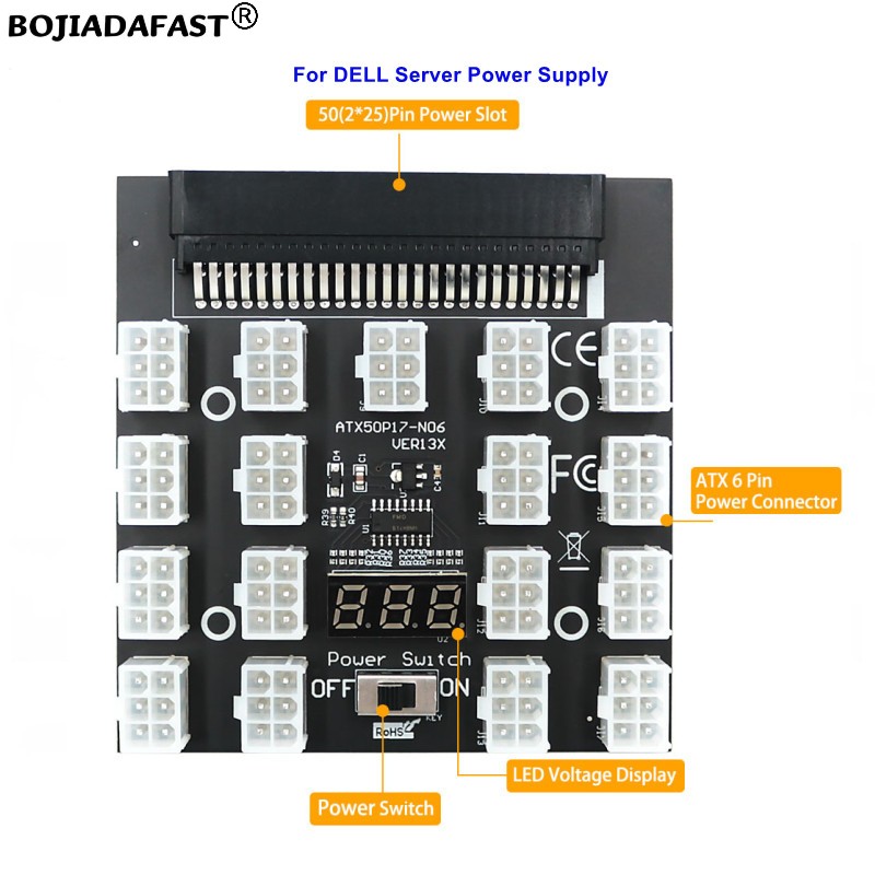 2400W Server Psu Breakout Board - Płytka rozdzielcza z 17 złączami PCI-E